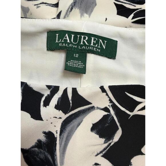 Lauren Ralph Lauren Black White Blue Floral Ruched Sheath Dress Size 12 - Picture 4 of 6